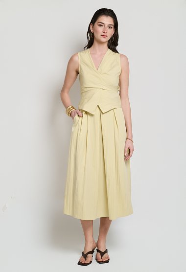 Wrap blouse and pleated midi skirt set