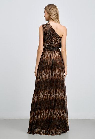 One-shoulder pleated long dress