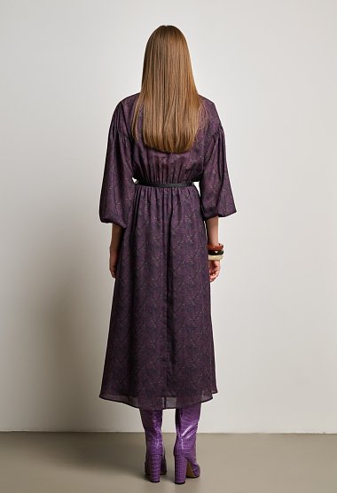 Long printed dress with belt
