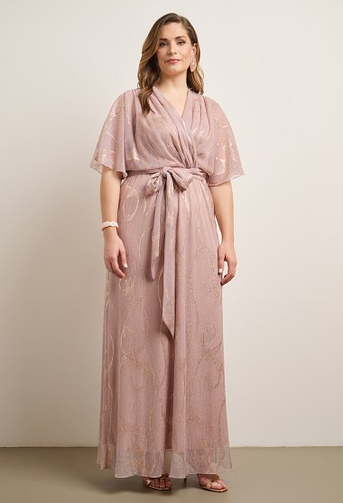 Maxi dress with a metallic pattern and belt