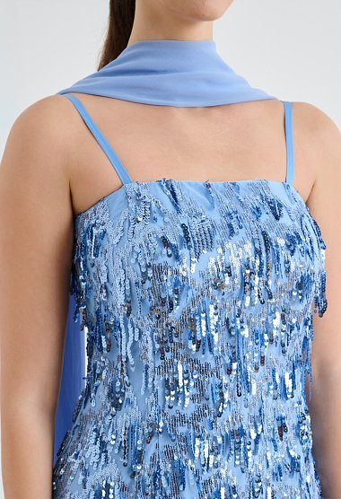 Sequin midi dress with fringes