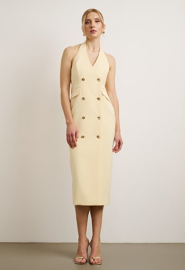 Midi Blazer Dress with Gold Buttons