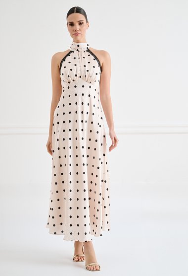Maxi φόρεμα πουά με halter λαιμό