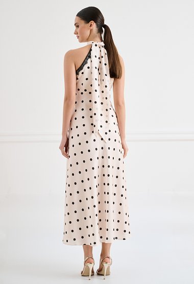 Maxi φόρεμα πουά με halter λαιμό
