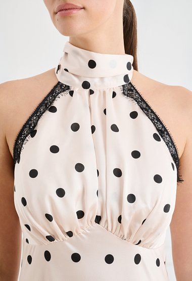 Maxi φόρεμα πουά με halter λαιμό