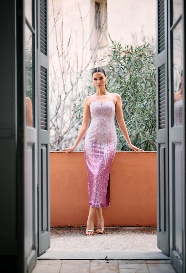 Pink sequin midi dress