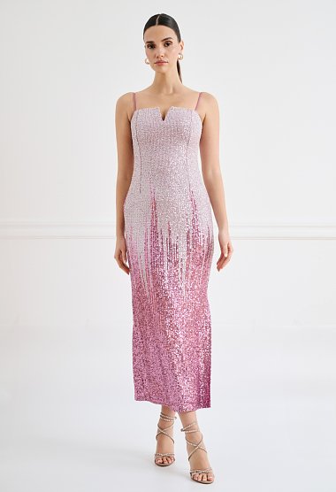 Pink sequin midi dress