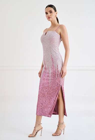 Pink sequin midi dress