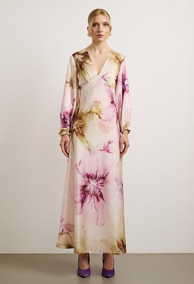 Maxi Floral Dress with V-Neck