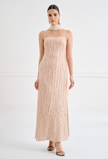 Sequin maxi dress with scarf