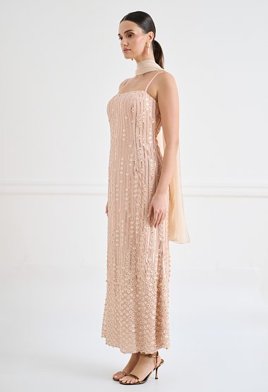 Sequin maxi dress with scarf