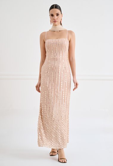 Sequin maxi dress with scarf