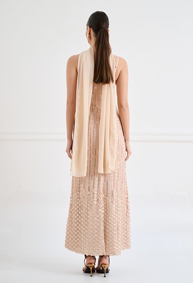 Sequin maxi dress with scarf