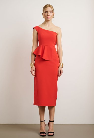 Midi φόρεμα one shoulder με peplum