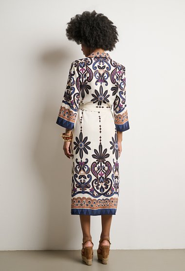 Printed midi shirt dress with a belt