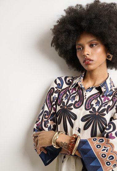 Printed midi shirt dress with a belt