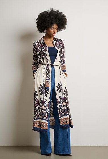 Printed midi shirt dress with a belt