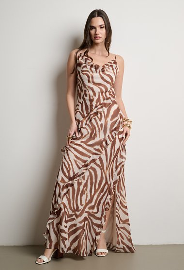 Maxi zebra-print dress with ruffles