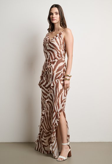 Maxi zebra-print dress with ruffles