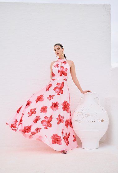 Floral maxi dress with halter neck
