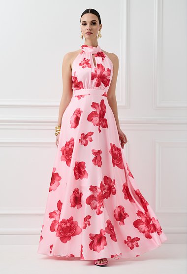 Floral maxi dress with halter neck