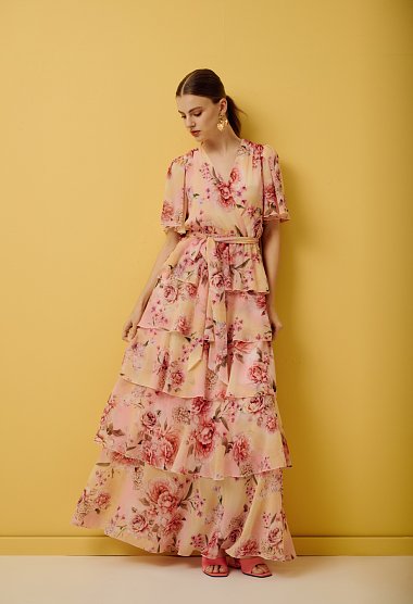 Printed maxi dress with ruffles