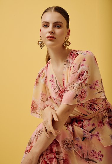Printed maxi dress with ruffles