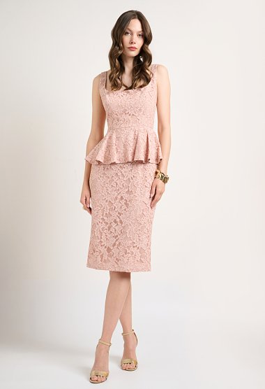 Midi lace dress with peplum