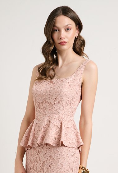Midi lace dress with peplum