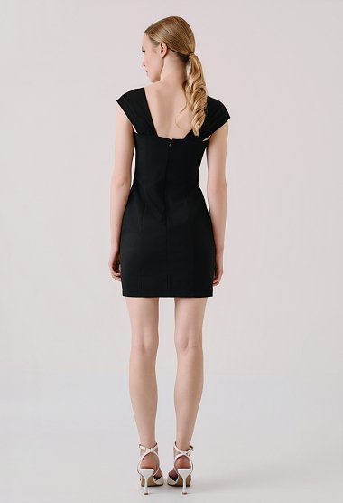 Mini dress with rhinestone detail at the neckline