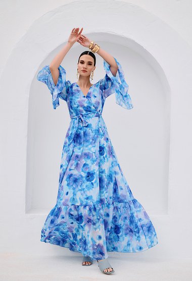 Maxi wrap dress with floral print