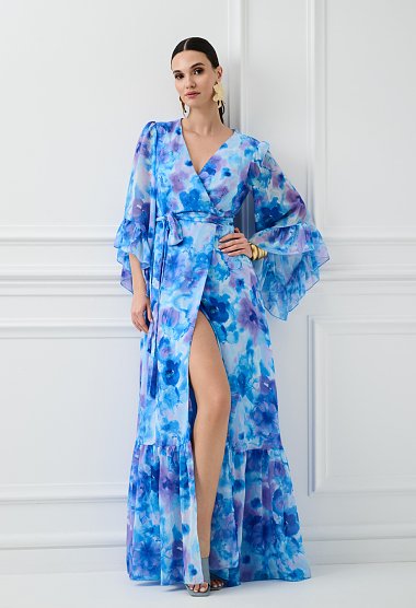 Maxi wrap dress with floral print