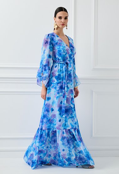 Maxi wrap dress with floral print