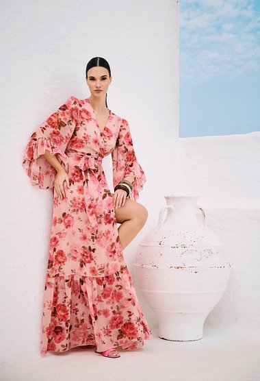Maxi wrap dress with floral print