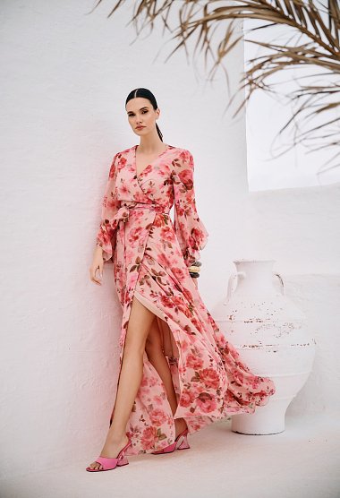 Maxi wrap dress with floral print