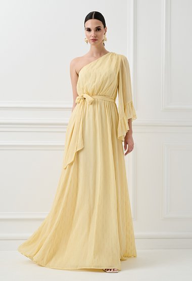 Maxi one-shoulder dress in pastel yellow