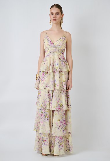 Floral maxi dress with straps and ruffles