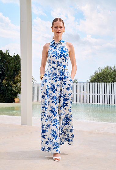 Maxi shirt dress with a floral pattern