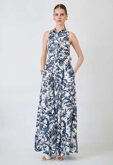 Floral maxi dress with collar and belt