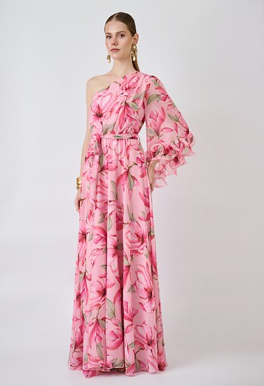 One-shoulder maxi floral dress