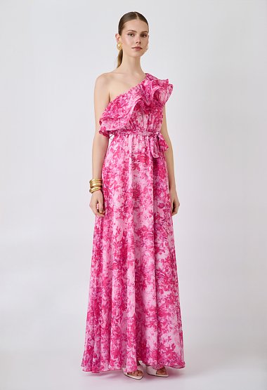 Maxi φόρεμα one shoulder με βολάν