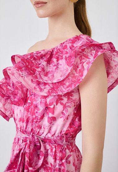 Maxi φόρεμα one shoulder με βολάν