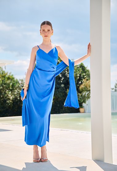 Satin maxi dress with draped detail
