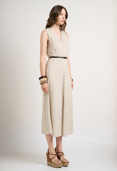 Striped wrap midi dress