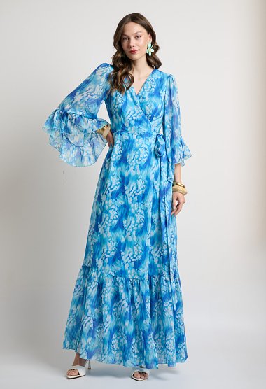 Printed wrap maxi dress with a V-neckline