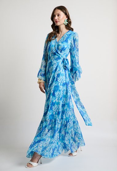 Printed wrap maxi dress with a V-neckline