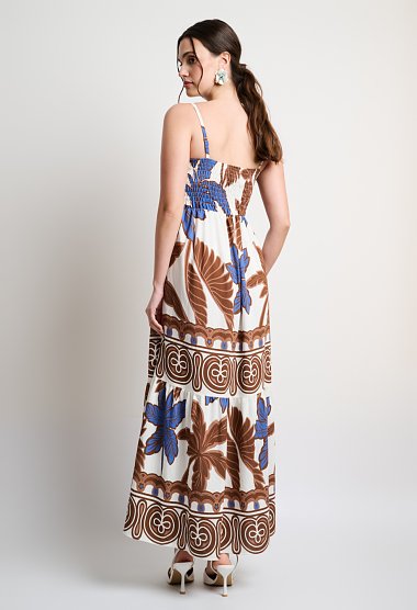 Long printed dress with a tropical print
