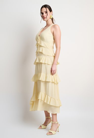 Ruffled midi dress with a V-neckline