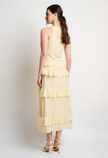 Ruffled midi dress with a V-neckline