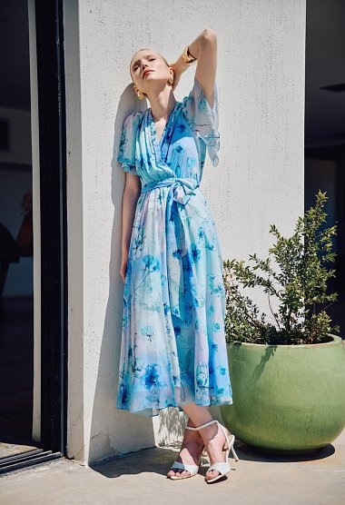 Floral midi dress with tie-back detail